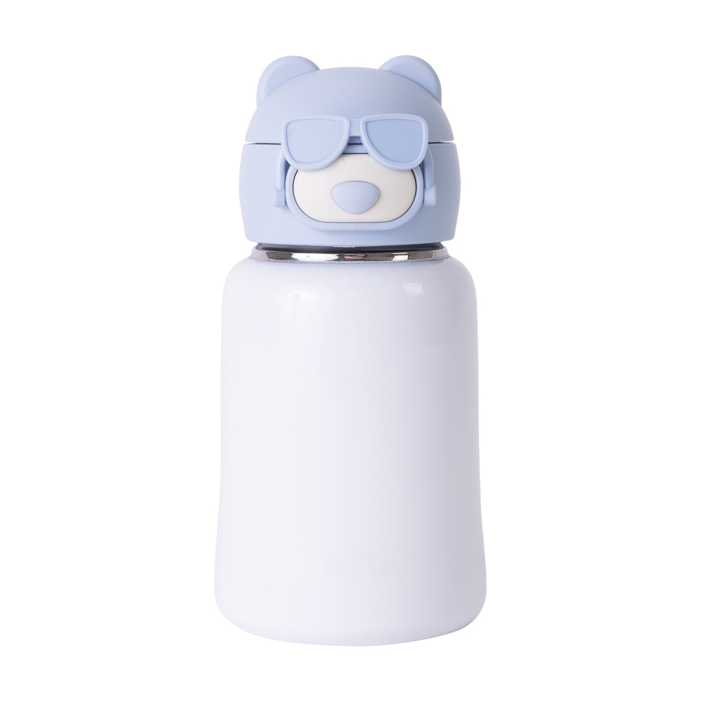 Garrafa Térmica Para Sublimação Inox Com Tampa Urso Azul Com Bico De Silicone E Canudo De 435Ml