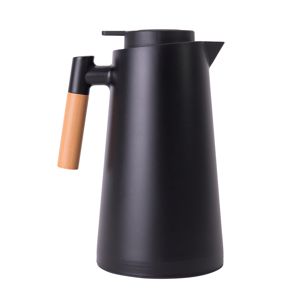 Garrafa Térmica Com Cabo De Bambu Home De 1L Preta - Sem Resina - Com Exibição Digital De Temperatura